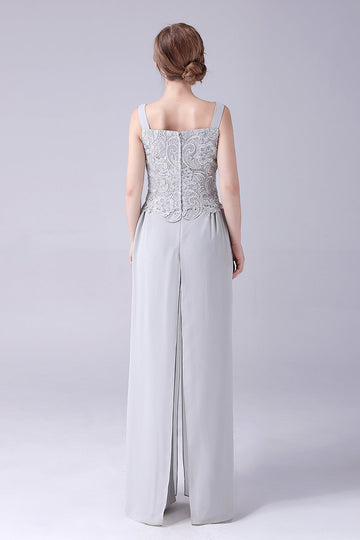 Sølv Chiffon Pant og blonder Top Mor til The Bride Pant Suits